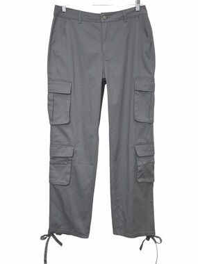 Gilipur Womens Gray Cargo Pants High Waist Ankle Ties Relaxed Fit Sz XL Utility
